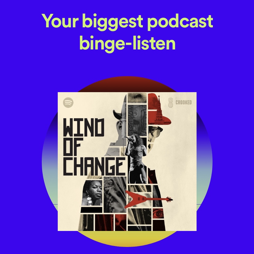 Graphic showing that Wind of Change was my biggest podcast binge-listen on Spotify in 2020
